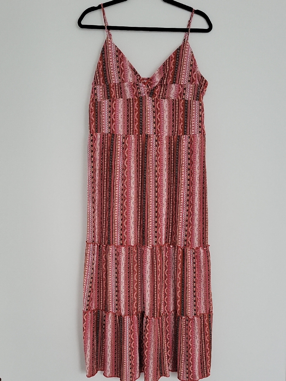 Boho Pink Striped Maxi Dress - Size XL 15-17 Lightweight Spaghetti Strap